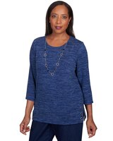 Alfred Dunner® Lavender Fields Melange Grommet Hem Top With Necklace thumbnail number 3