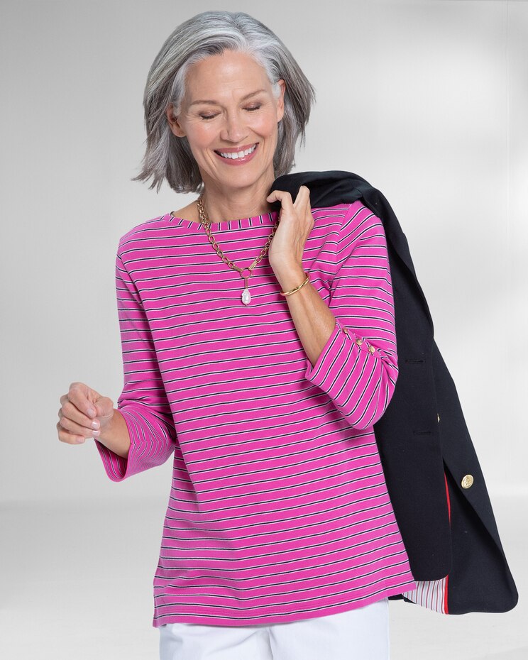 Essential Cotton Striped Bateau-Neck Tee image number 1