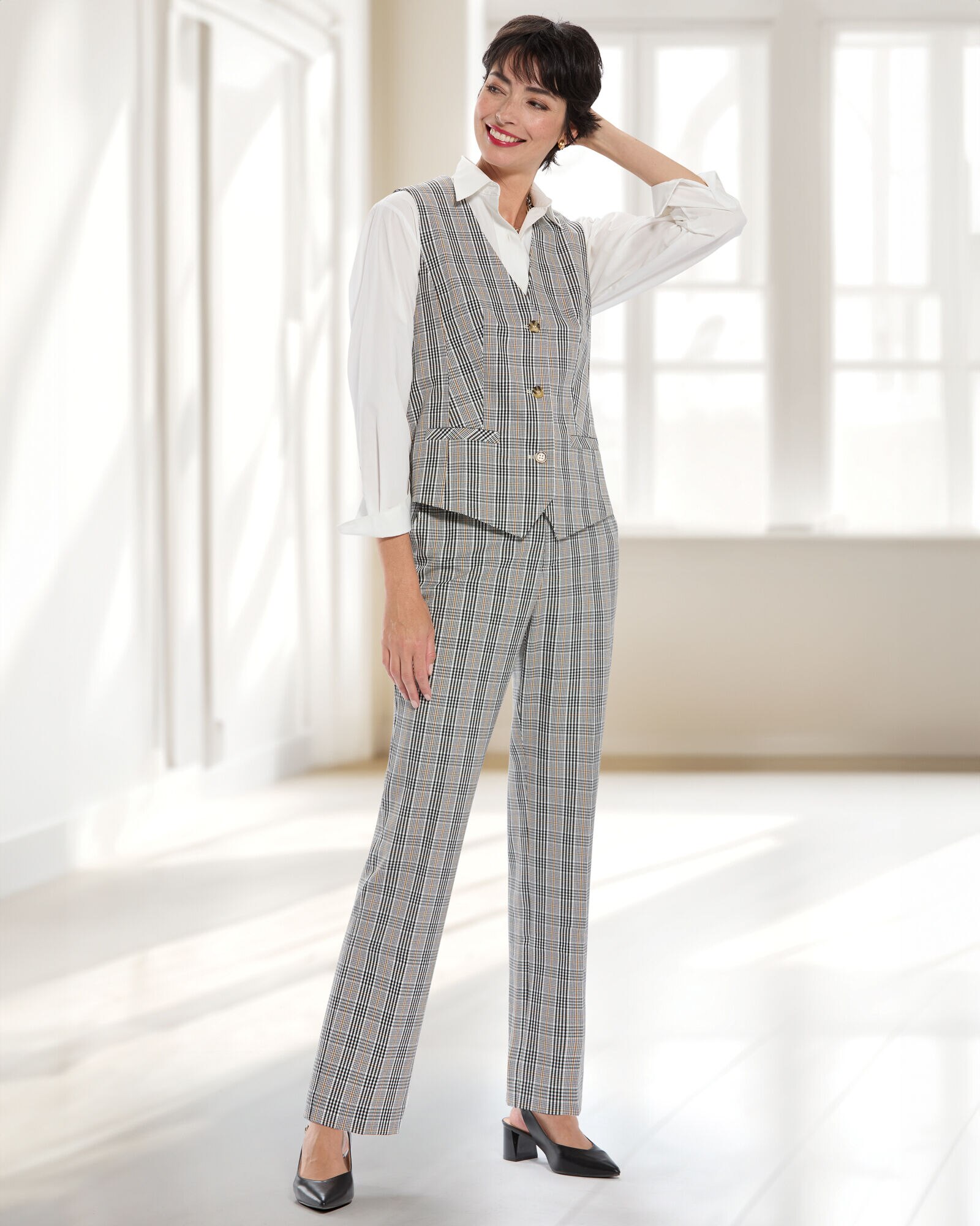 Washable Gabardine Mini Plaid Vest | Appleseed's