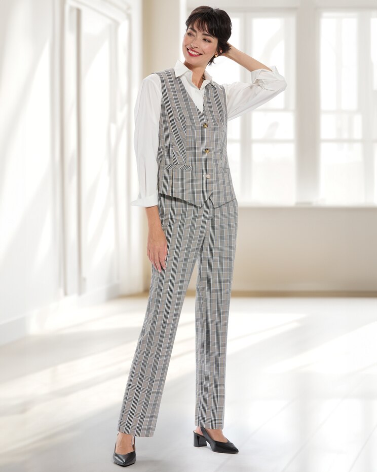 Washable Gabardine Mini Plaid Vest image number 3