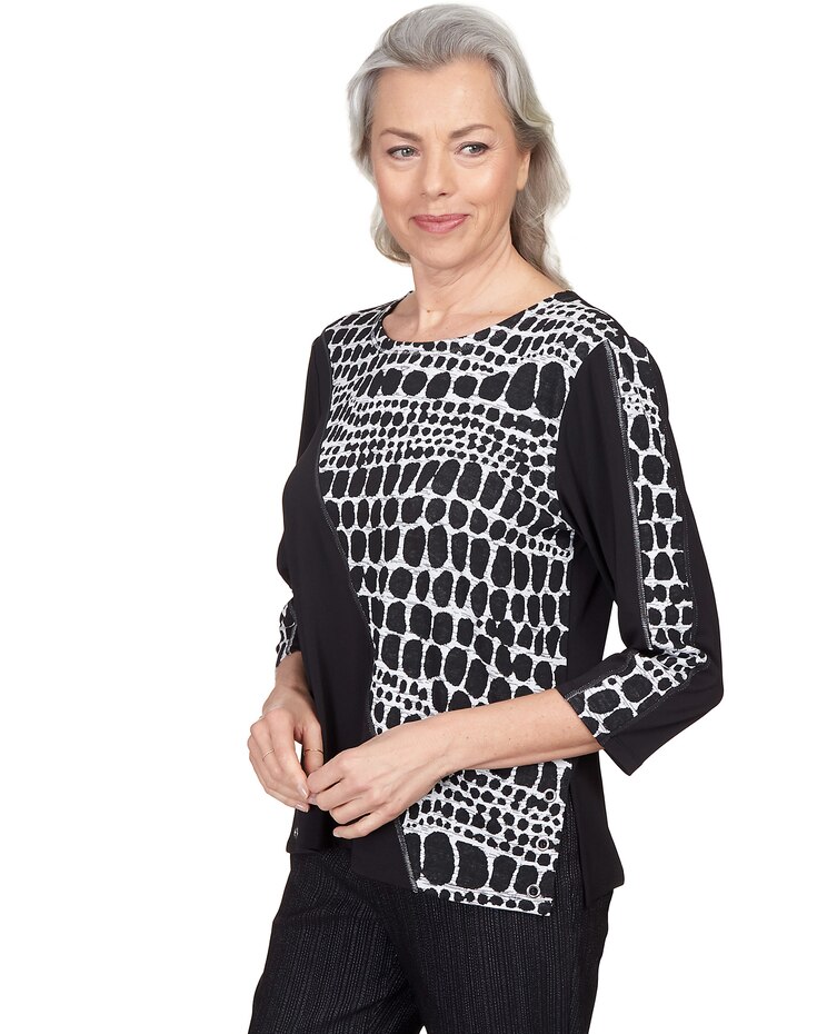 Alfred Dunner® World Traveler Spliced Animal Print 3/4 Sleeve Top image number 3