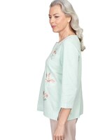 Alfred Dunner® St.Moritz Floral Hummingbird Embroidery Split Neck Top thumbnail number 4