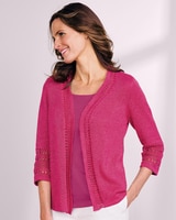 Linen/Cotton Crochet-Trim Cardigan  thumbnail number 2