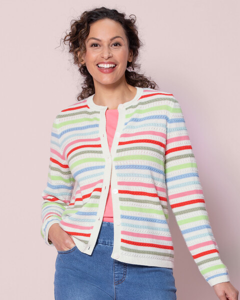Bayside Cotton Textured Rainbow-Stripe Cardigan