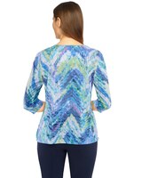 Alfred Dunner® Moody Blues Ikat Chevron 3/4 Sleeve Top thumbnail number 2
