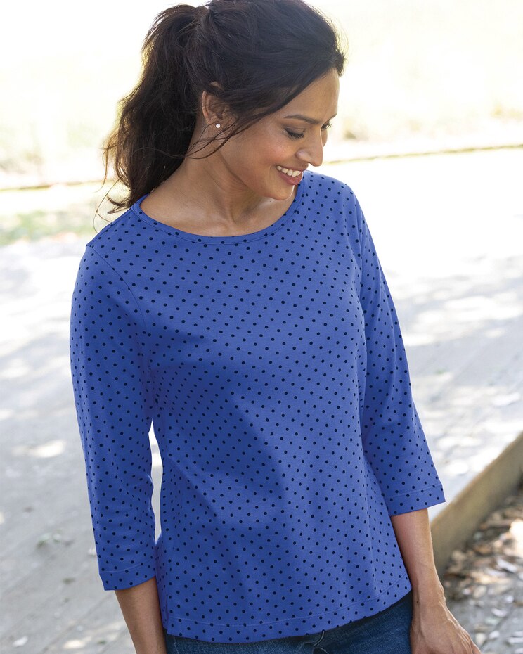 Dot-Print Three-Quarter-Sleeve Tee image number 1