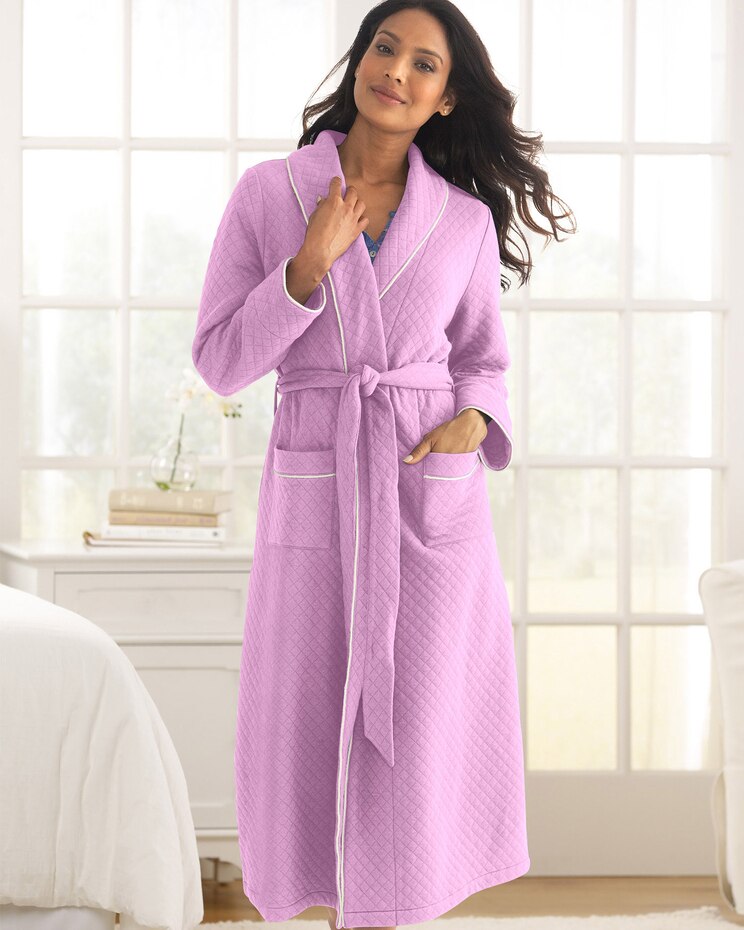Quilted Knit Belted Wrap Robe image number 1