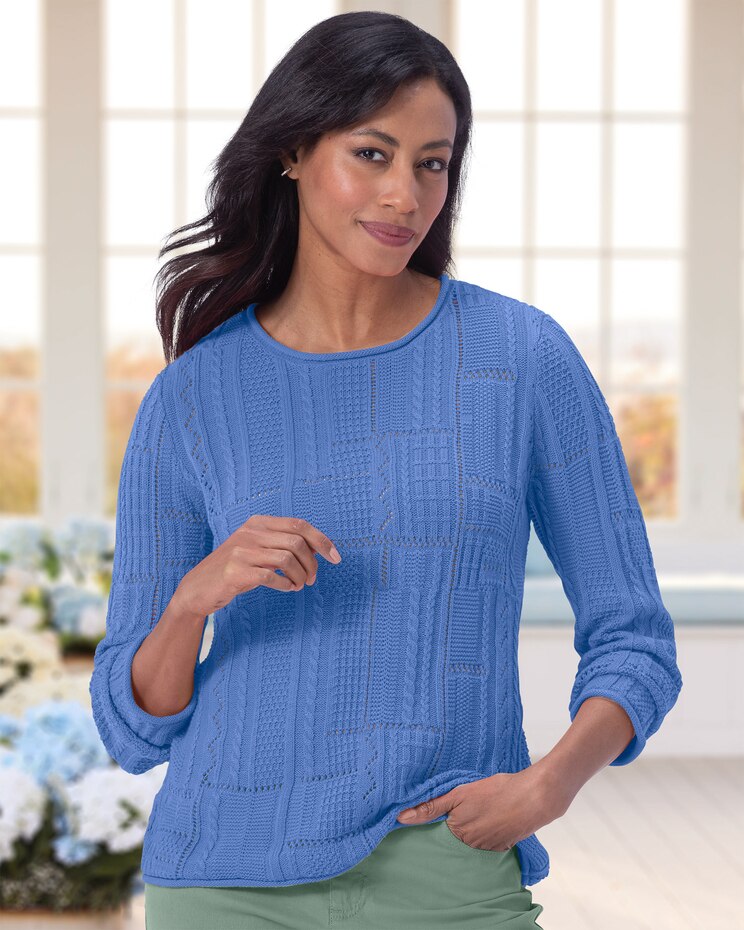 Mixed-Stitched Cotton Roll-Neck Sweater image number 1