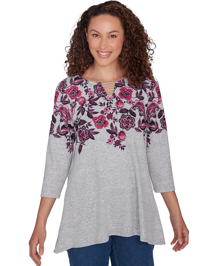 Ruby Rd® Cozy Season Knit Floral Vine Top image number 1