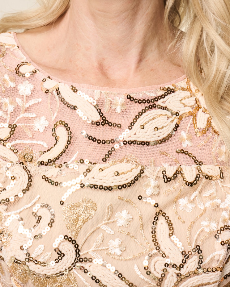 Tea Length Embroidered A-Line Sequin Dress image number 3