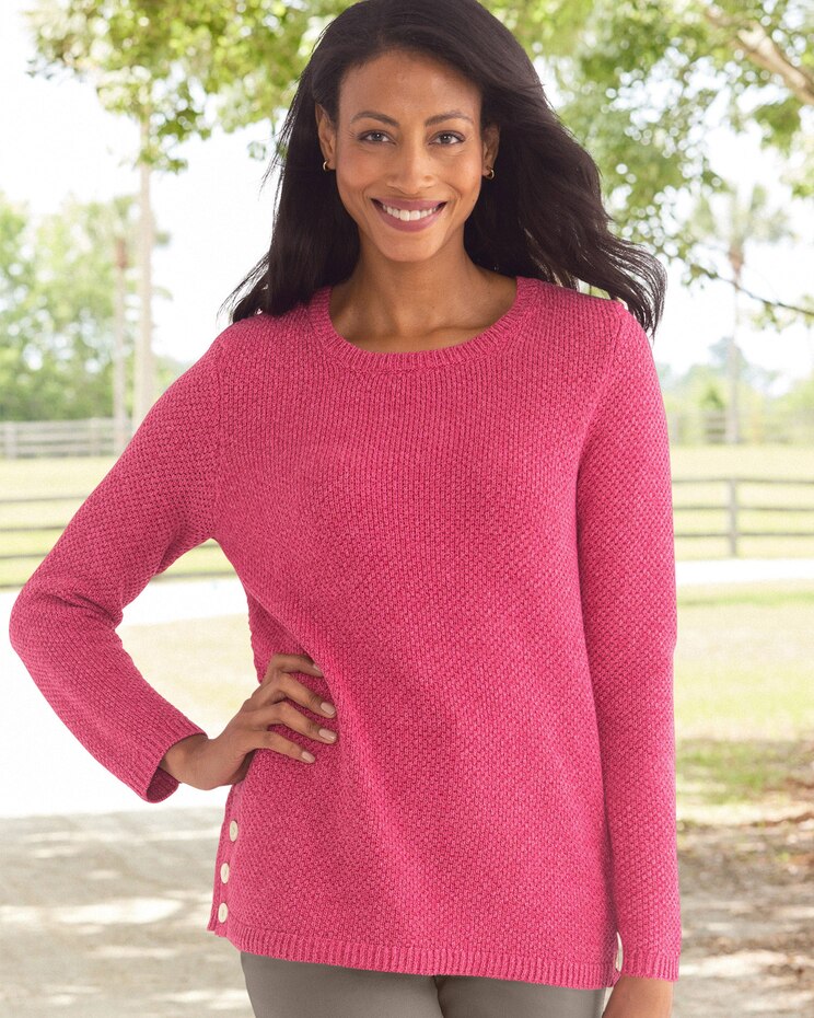 Cotton Seedstitch Side-Button Sweater image number 1
