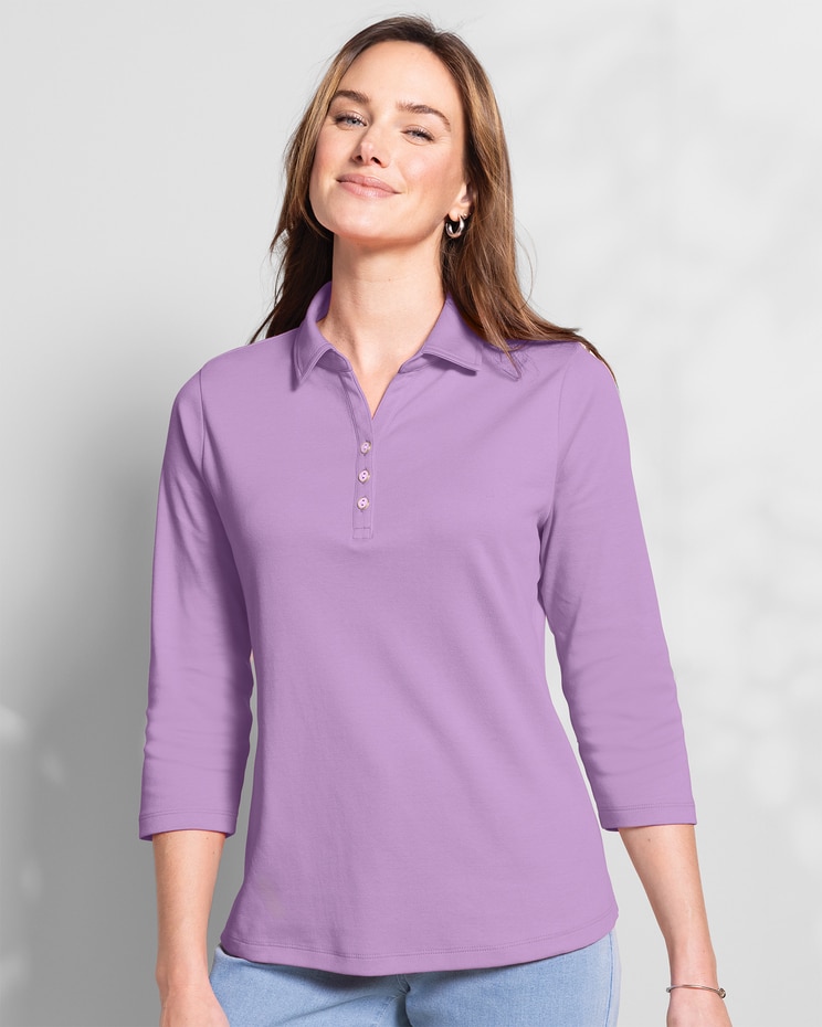 Solid Three-Quarter-Sleeve Polo image number 1