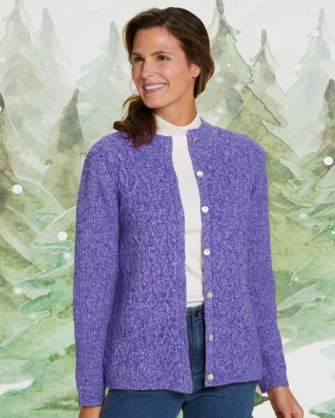 Cable & Shaker Mockneck Cardigan