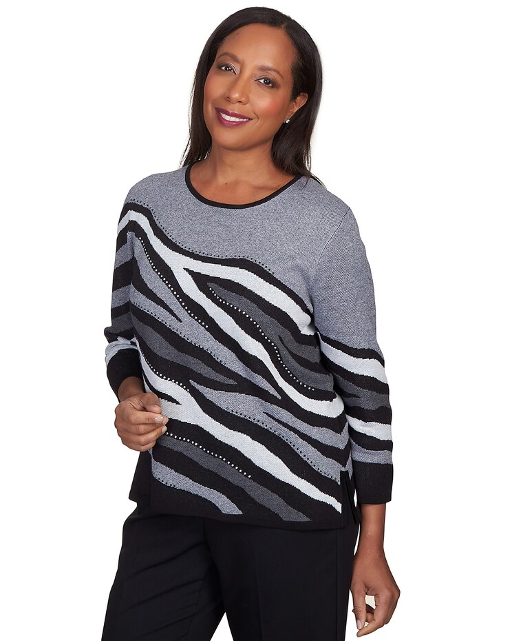 Alfred Dunner® Animal Jacquard Crew Neck Sweater image number 3