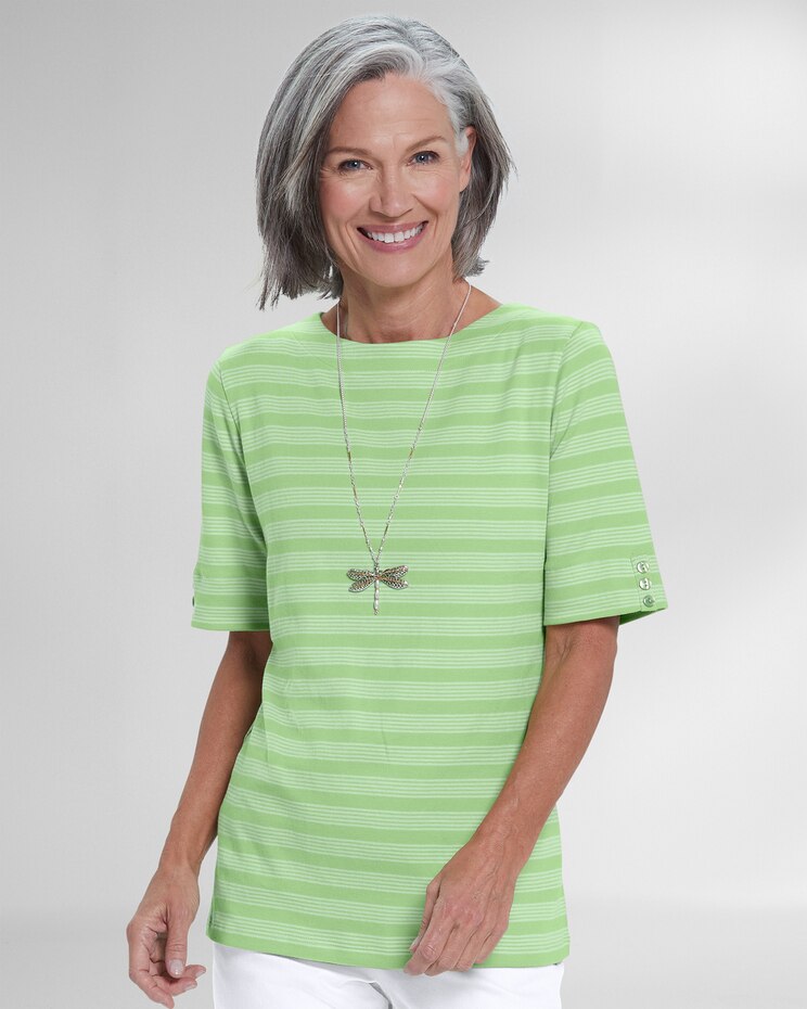Essential Cotton Stripe Elbow-Sleeve Tee image number 1