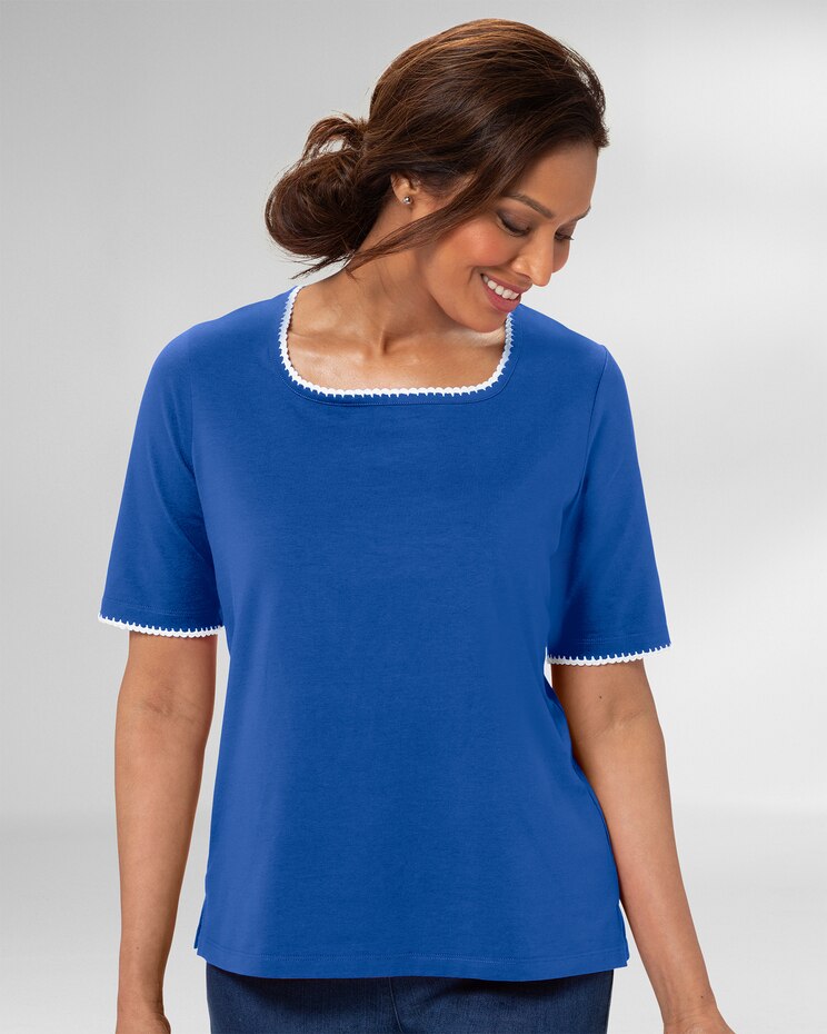 Prima™ Cotton Crochet-Trim Square-Neck Tee image number 1