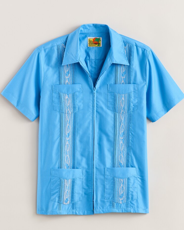 Haband Men’s Zip Front Guayabera Shirt image number 1
