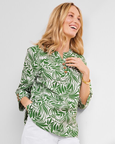 Captiva Y-Neck Stenciled Palms Popover 