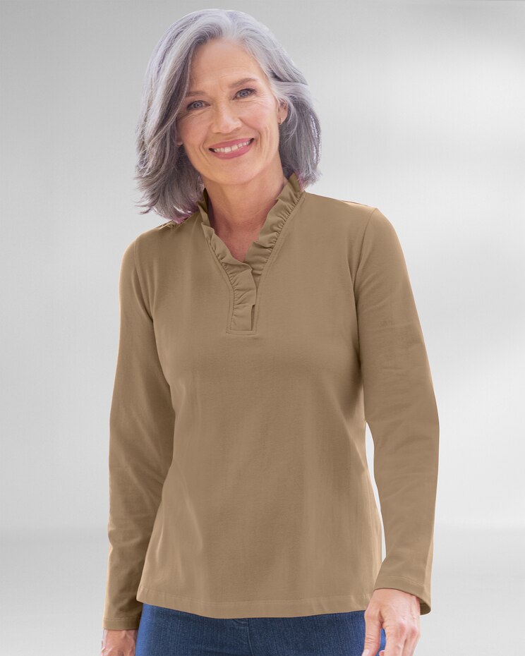 Prima™ Cotton Solid Ruffle-Neck Tee image number 1