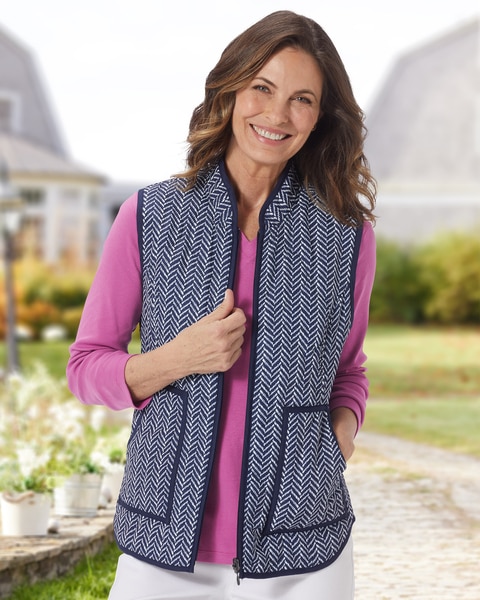 Reversible Herringbone-Print Vest