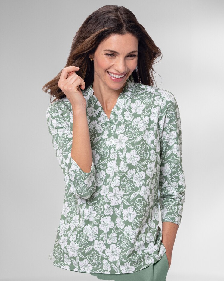 Prima™ Cotton Hibiscus Ruffle-Neck Tees image number 1