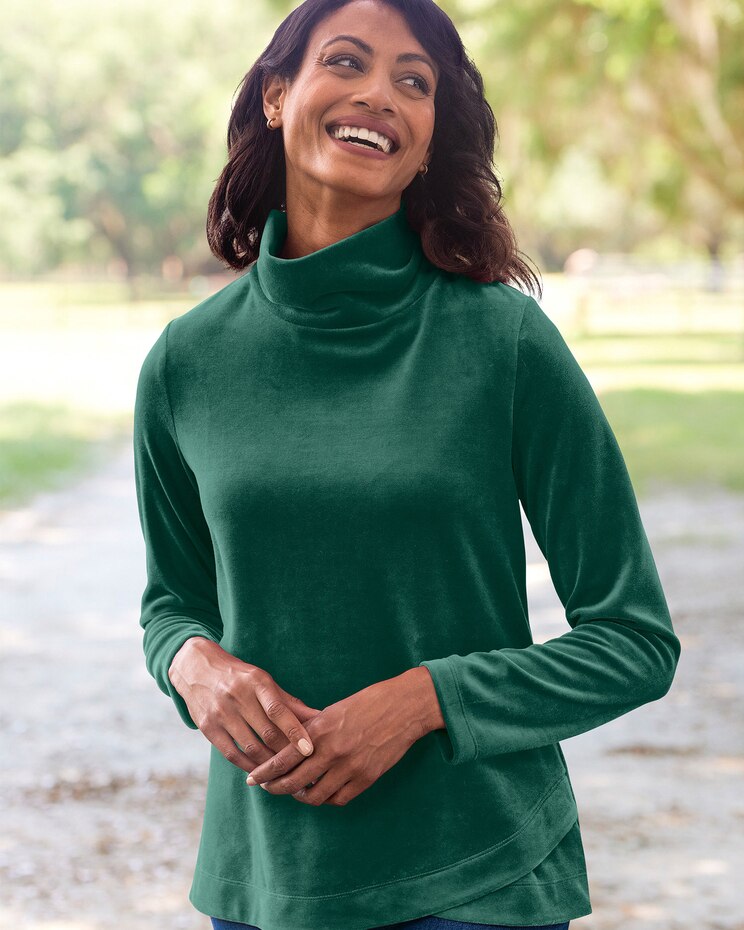 Velour Tulip-Hem Scrunch-Neck Top image number 1