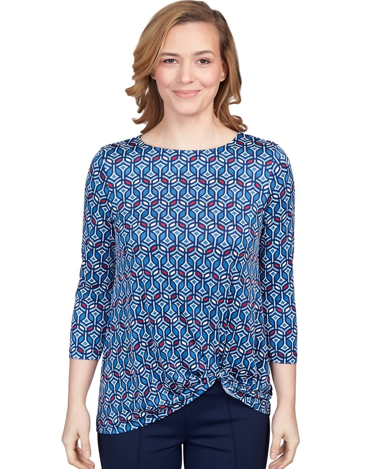 Ruby Rd® Geometric Puff Print Twisted Top image number 1