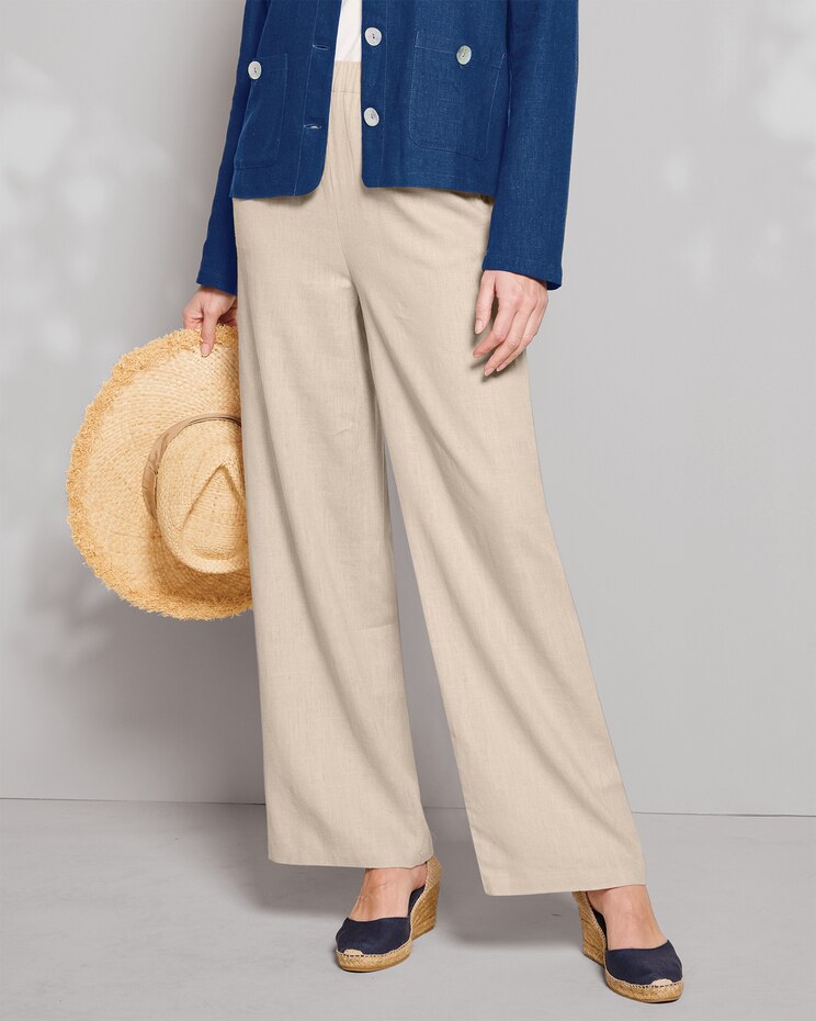 Linen-Blend Solid Pants image number 1