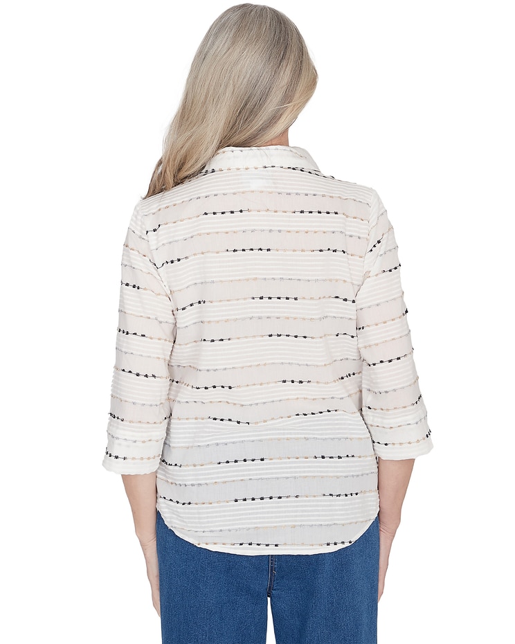 Alfred Dunner® Classics Classic Biadere Button Down Top With Front Pockets image number 2