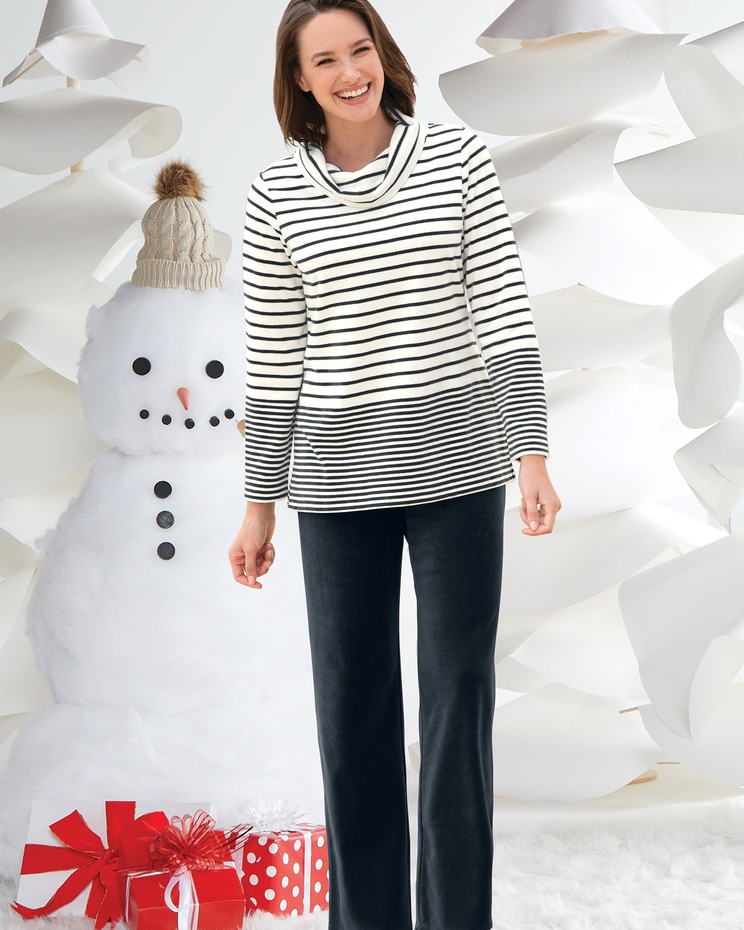 Striped Velour Cowlneck Lounge Set image number 1