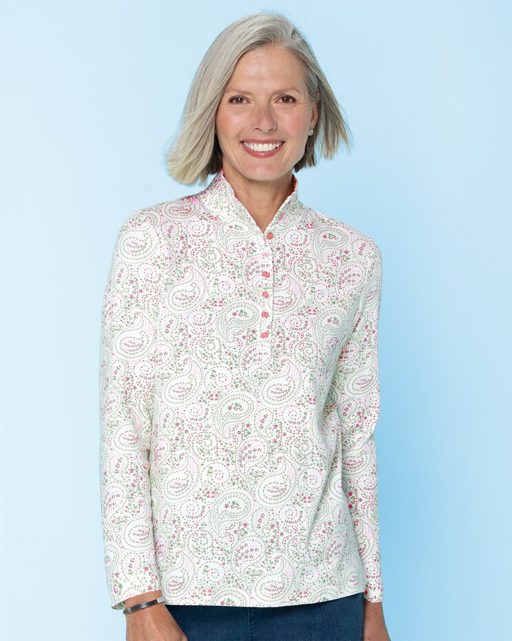 Essential Cotton Dot Paisley Mockneck Henley image number 1
