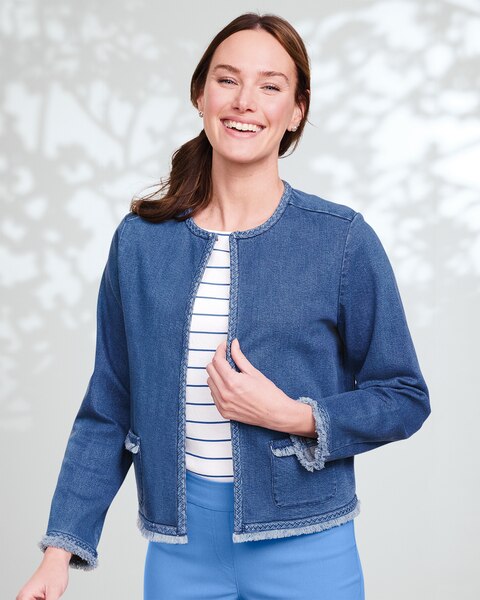 DreamFlex Denim Braid-Trim Jacket