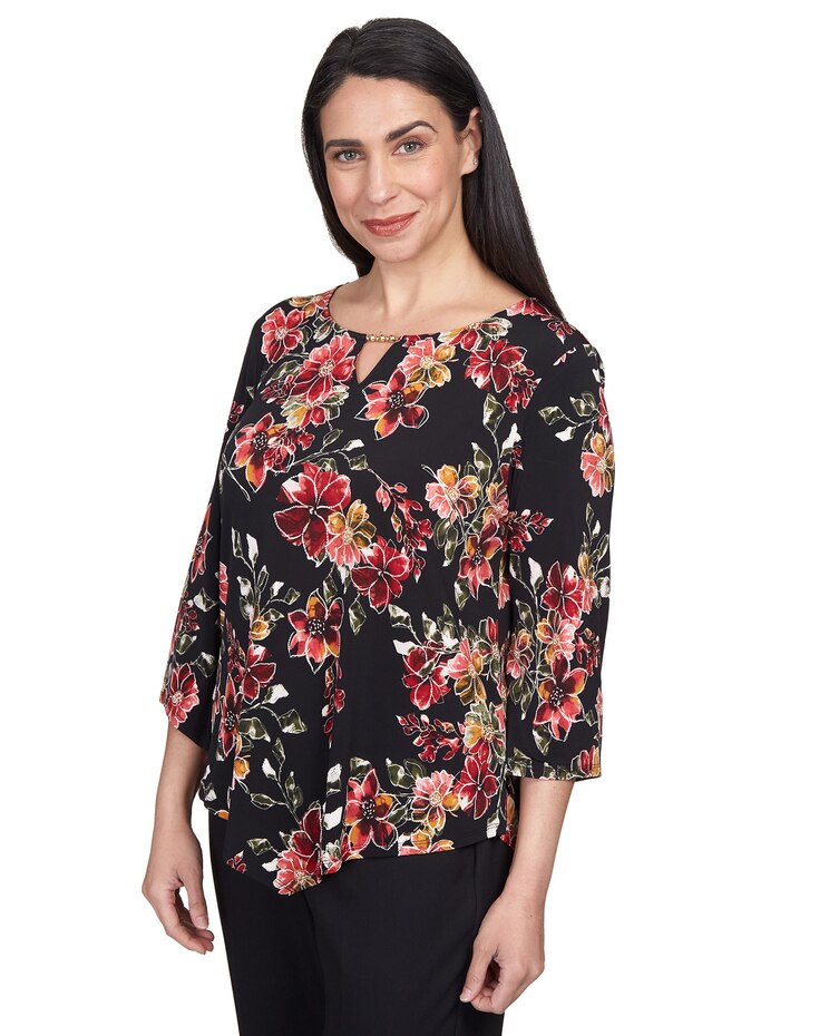 Alfred Dunner® Tossed Floral Pointed Hem Top image number 3