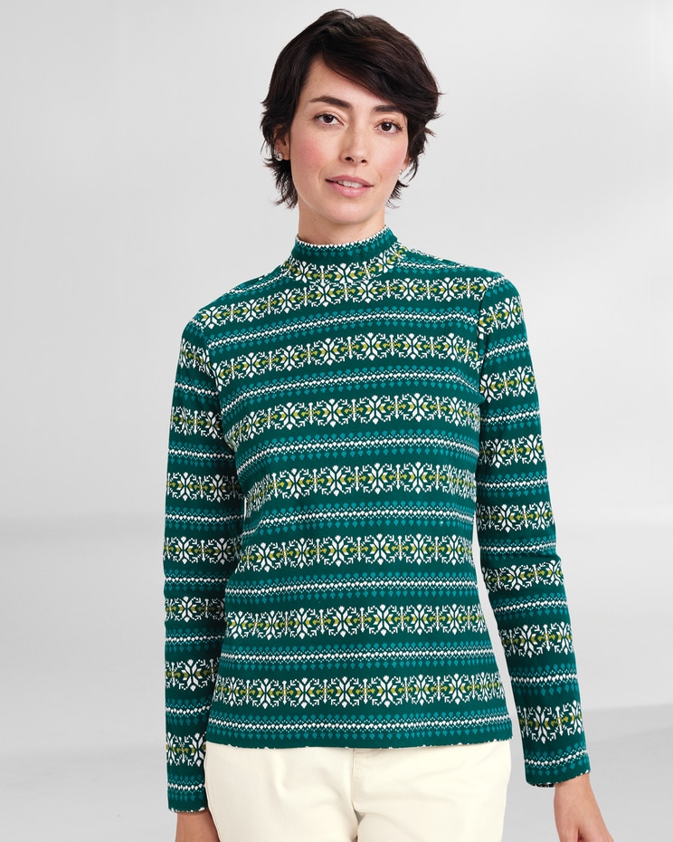 Essential Cotton Fair Isle Stripe Mockneck image number 1