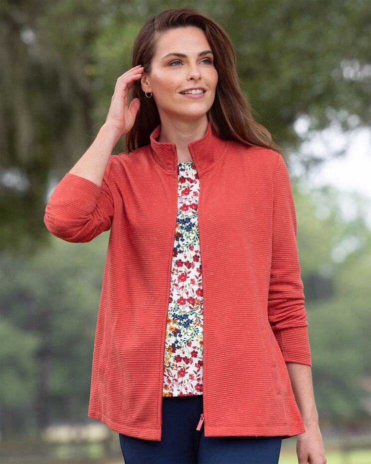 Flecked Ottoman-Knit Zip Jacket image number 1