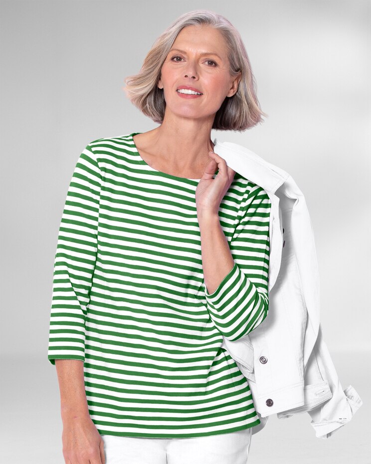 Essential Cotton Striped Three-Quarter-Sleeve Tee image number 1