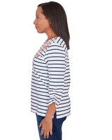Alfred Dunner® A Fresh Start Ruched Sleeve Striped Floral Top thumbnail number 4