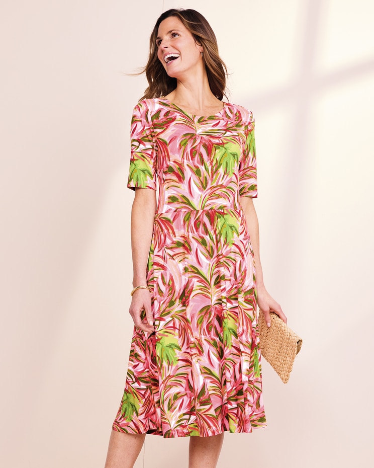 Printed Palms Fit & Flare Knit Dress image number 1