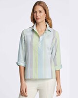 Therese Thin Varigated Seersucker Stripe 3/4 Sleeve Popover Shirt thumbnail number 1