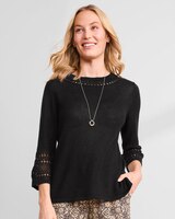 Linen/Cotton Crochet-Trim Pullover  thumbnail number 1