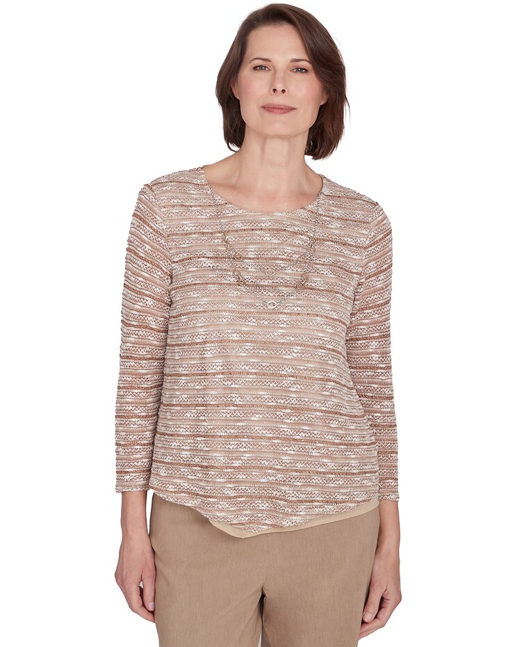Alfred Dunner® Charm School Space Dye Textured Top With Necklace image number 1