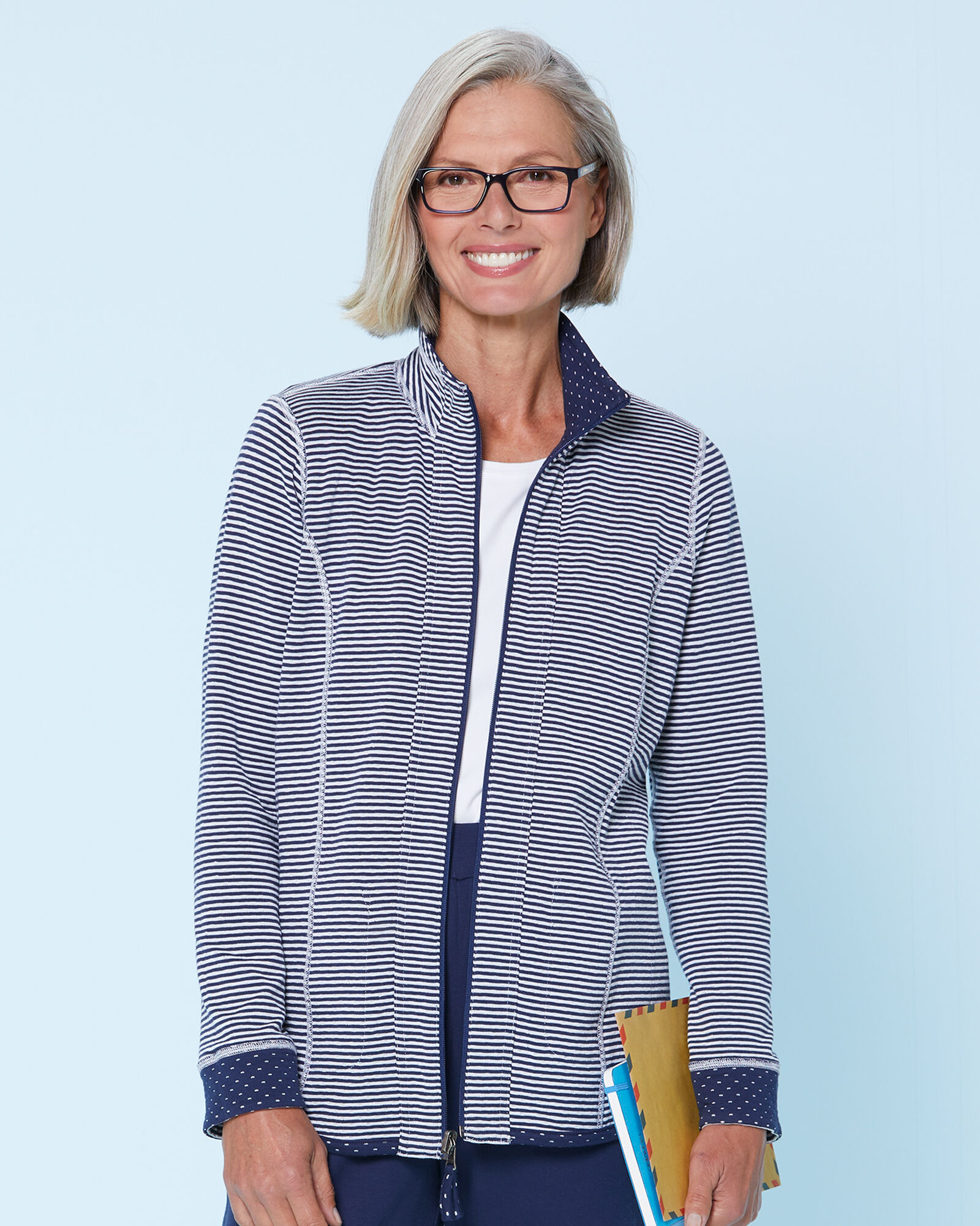 Reversible Stripe & Dot Knit Zip Jacket