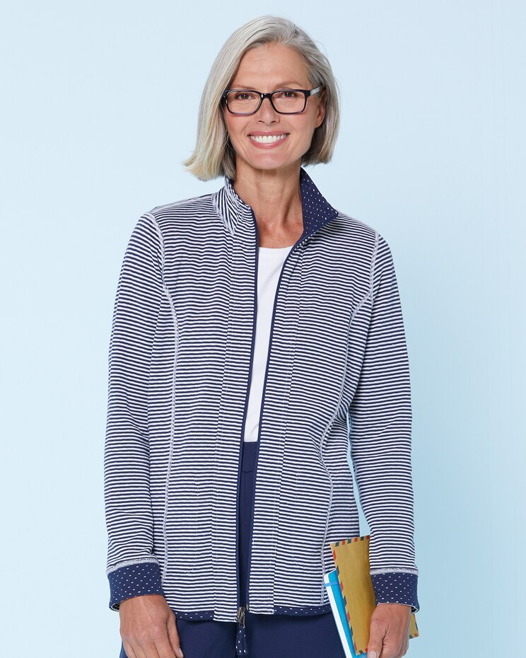 Reversible Stripe & Dot Knit Zip Jacket image number 2