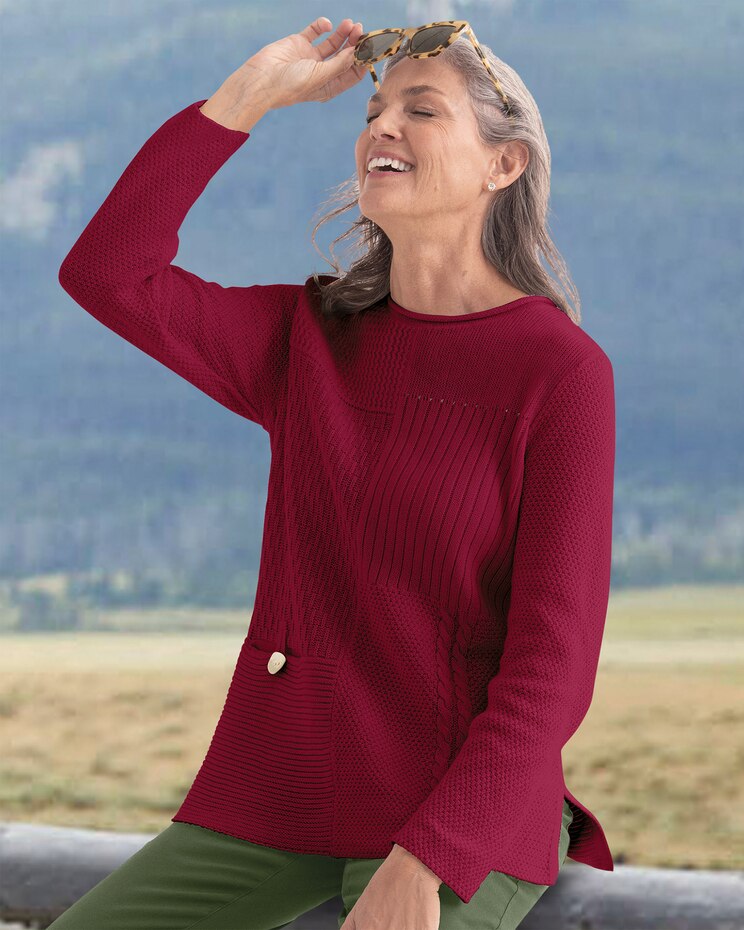 Mixed-Stitch Cotton Rollneck Sweater image number 1