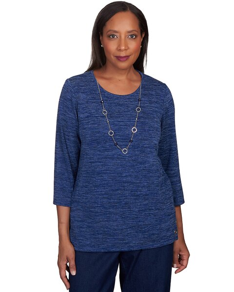 Alfred Dunner® Lavender Fields Melange Grommet Hem Top With Necklace
