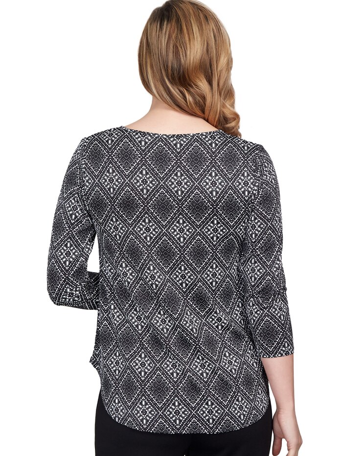 Ruby Rd® Diamond Puff Print Draped Knit Top image number 3
