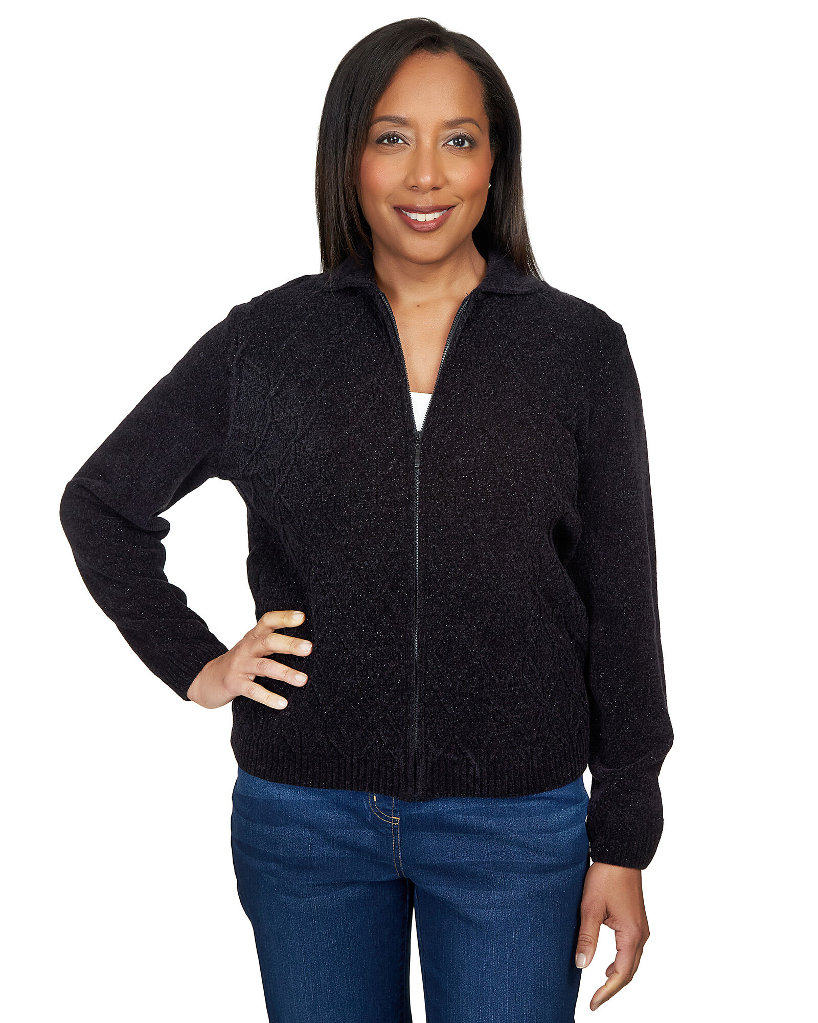 Alfred dunner chenille zip cardigan sweater sale
