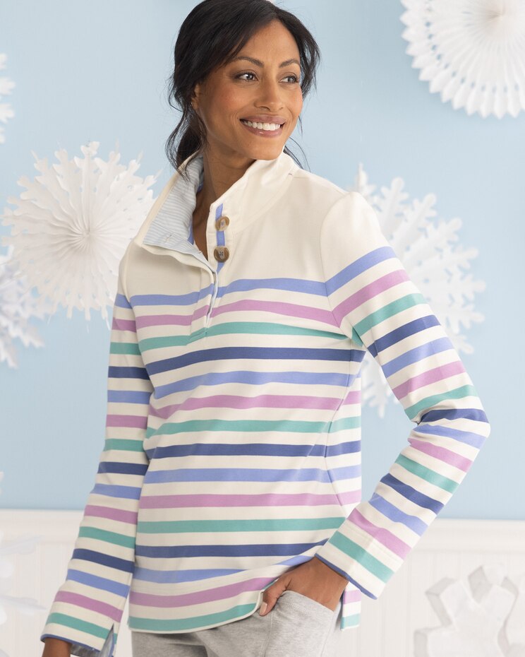 Multi-Striped Knit Henley Top image number 1