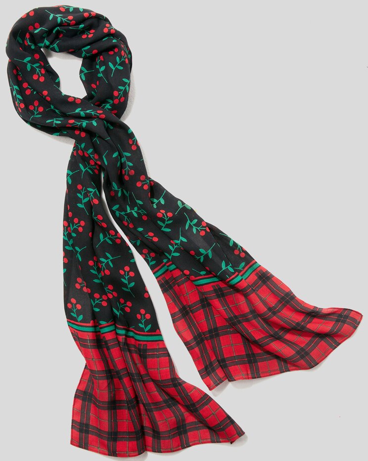 Holly Berry Plaid-Border Scarf image number 1
