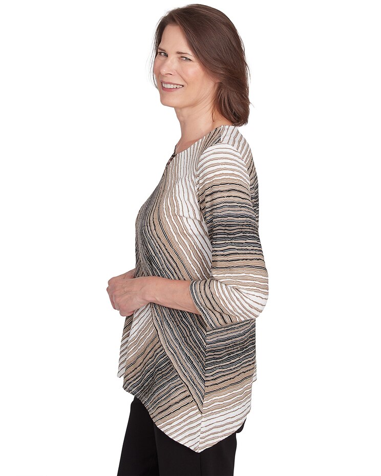 Alfred Dunner® Romancing The Stone Neutral Spliced Textured Stripe Tee image number 4